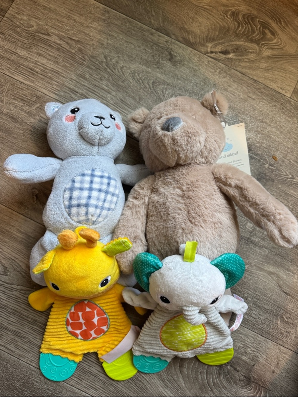 Plush Mixed Animal Rattle Set - Grey, Brown, Yellow, Teal - Unbranded